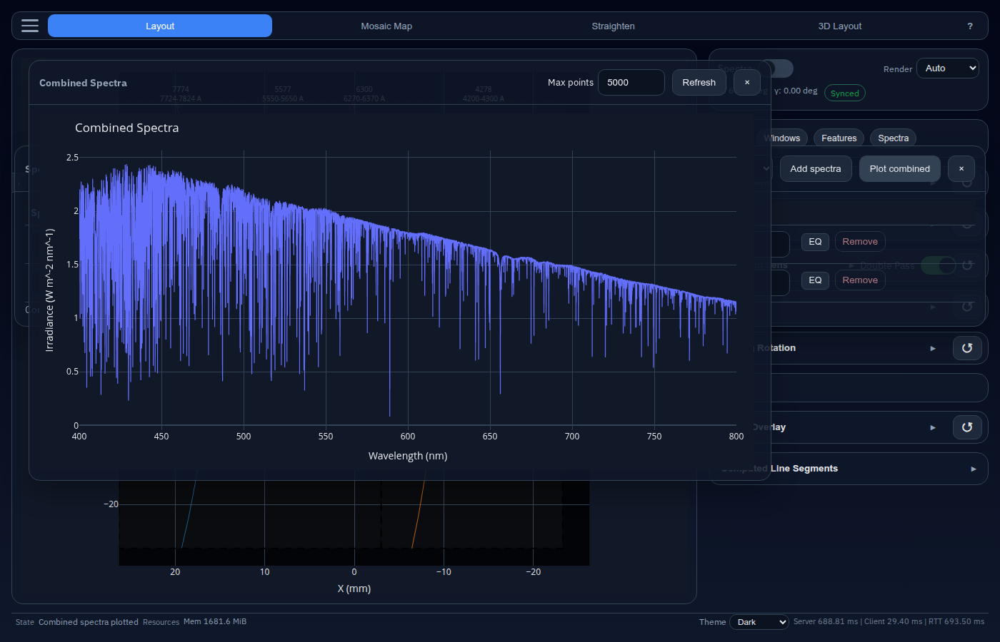Combined spectra plot window