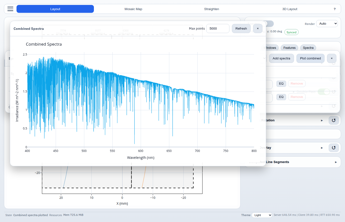Combined spectra plot window