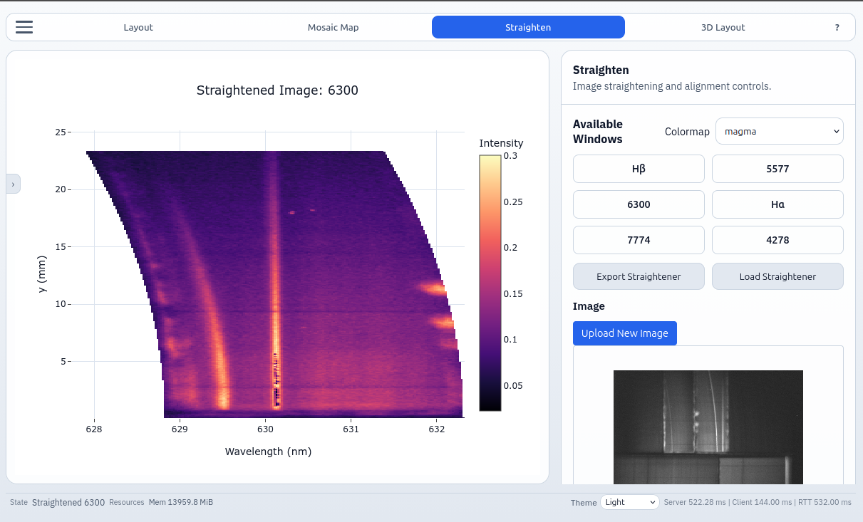 Straighten view — wavelength-calibrated detector window
